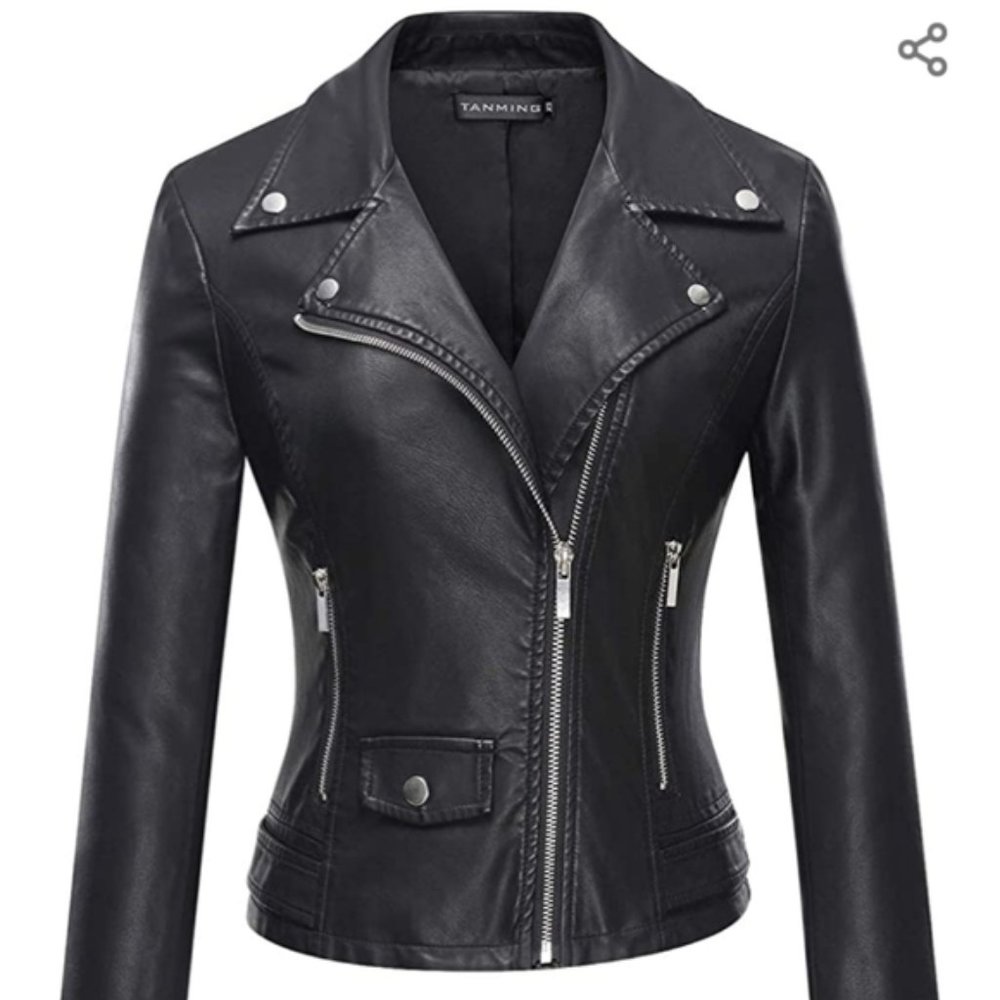 Black Faux Leather Moto Jacket Coat XS S MED XL 2X